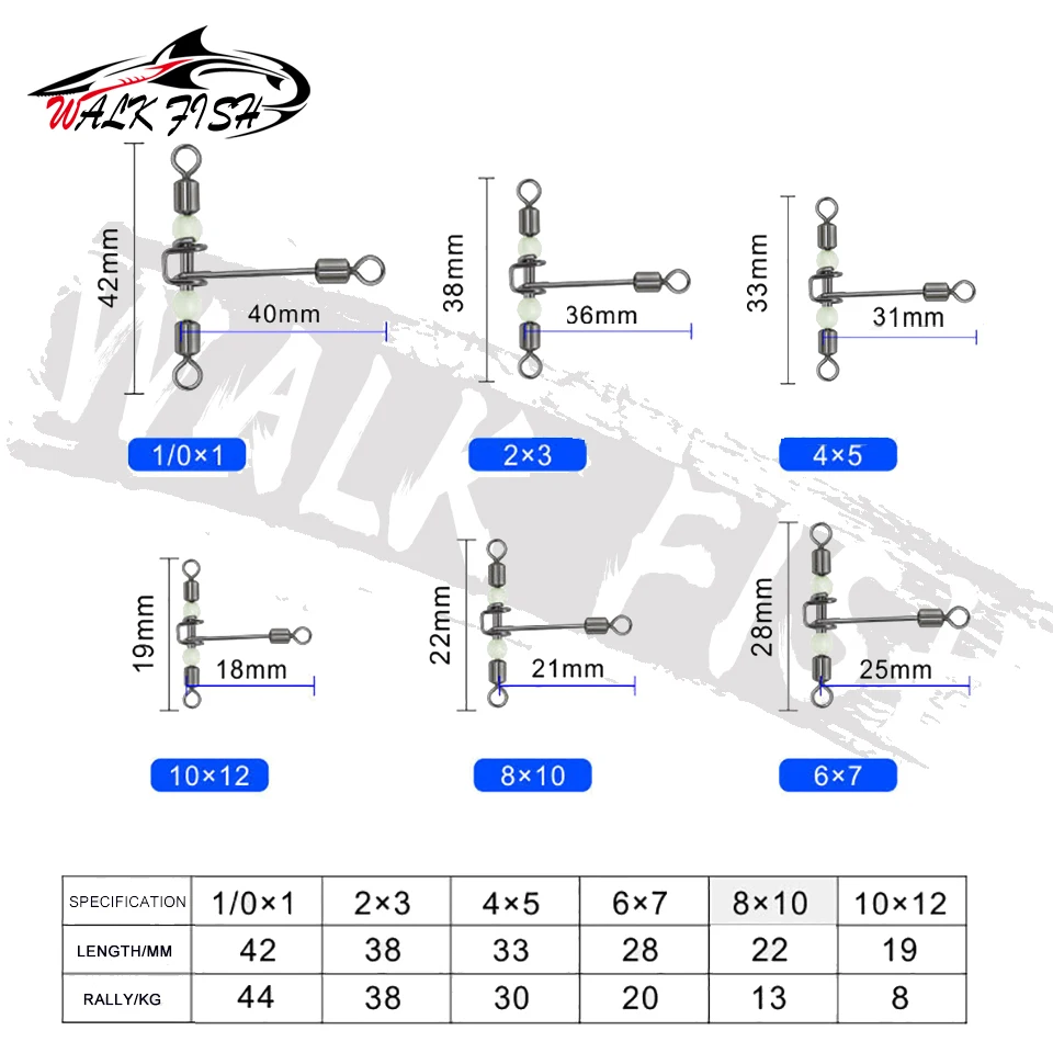 WALK FISH-anzuelos luminosos en forma de T, accesorio giratorio con cuentas de perlas, Conector de pesca, 10 unidades - imagen 2