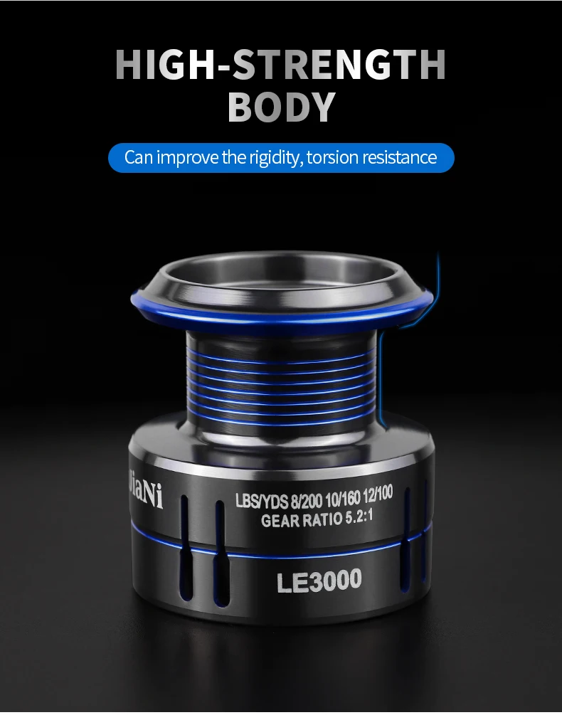 LINNHUE-carrete de pesca giratorio con mango atornillable, LE1000-6000, azul oscuro, 5,2: 1, alta velocidad, 8kg, arrastre máximo - imagen 5