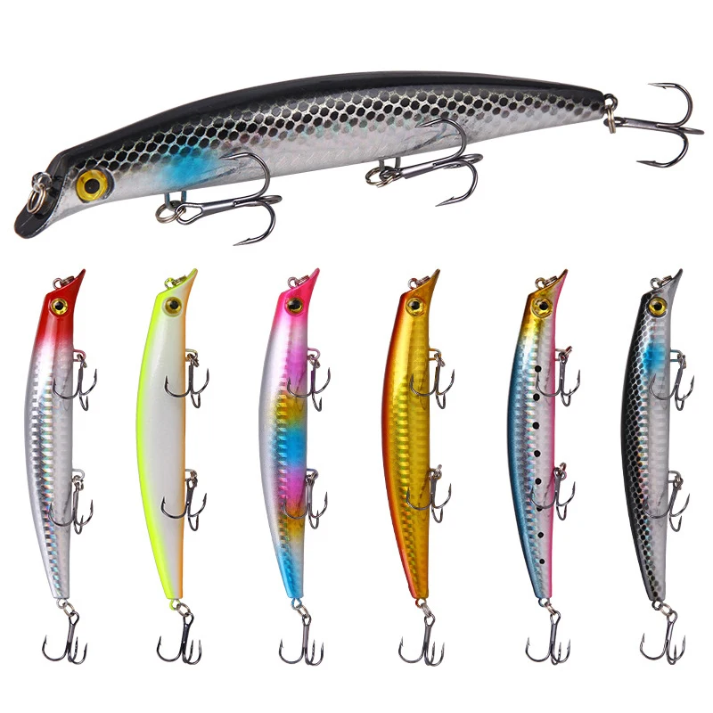 Señuelo de pesca Minnow de 135mm y 14,5g, buceo láser, 0,5-1m, perca de pesca de mar, cebo duro Artificial, señuelo de Lucio, anzuelo triple, aparejos Wobbler - imagen 3