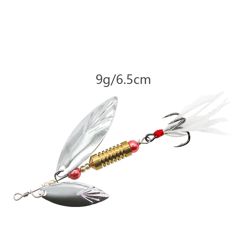 Señuelo giratorio de pesca con lentejuelas, 9g/6,5 cm, Wobbler, con pluma, aparejos de pesca para lubina, trucha, perca, Lucio, herramienta de señuelo, 1 ud. - imagen 2