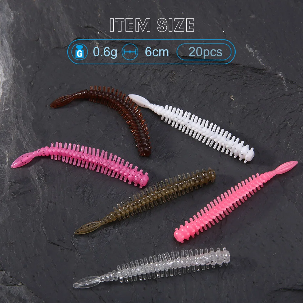 FSTK Wobbler-señuelo de Pesca suave, 20 piezas, 60mm, 0,6g, gusano de Pesca, Lucio de silicona, Swimbait, Jigging, cebos de plástico artificiales - imagen 5