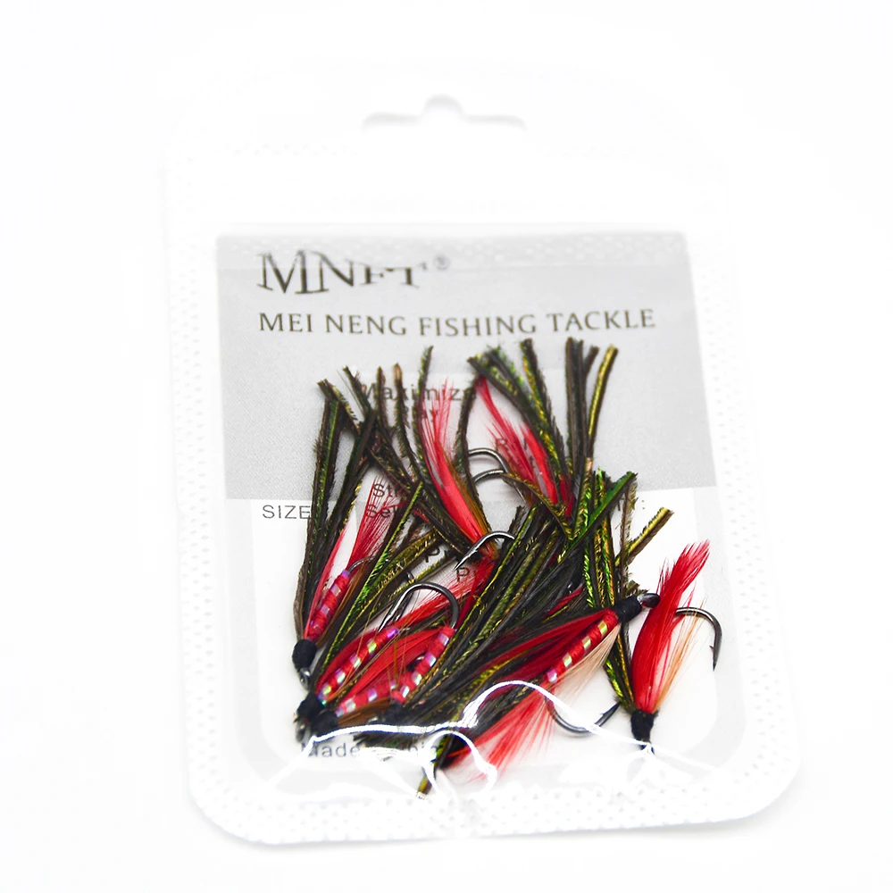 MNFT 10PCS 7 #   Cebos artificiales con serpentina de demonio de pavo real rojo, moscas de trucha, anzuelos de púas, señuelo de pesca - imagen 5