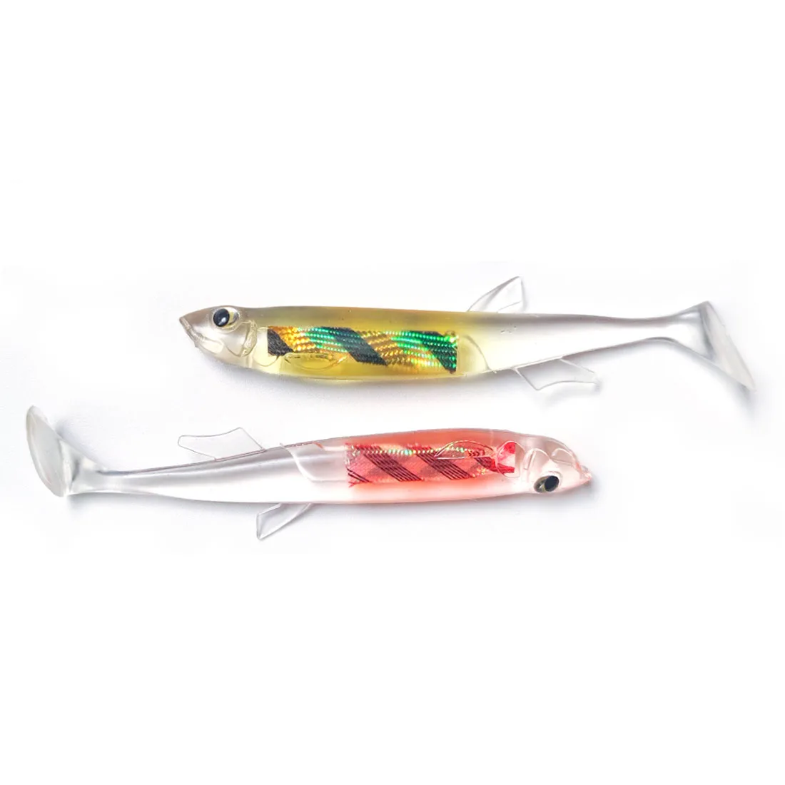 WATER SNIPER-cebos artificiales de pesca, 5 piezas, ojos 3D, señuelo de pescado suave luminoso, cola en T, Swimbait para lubina, Wobblers - imagen 5