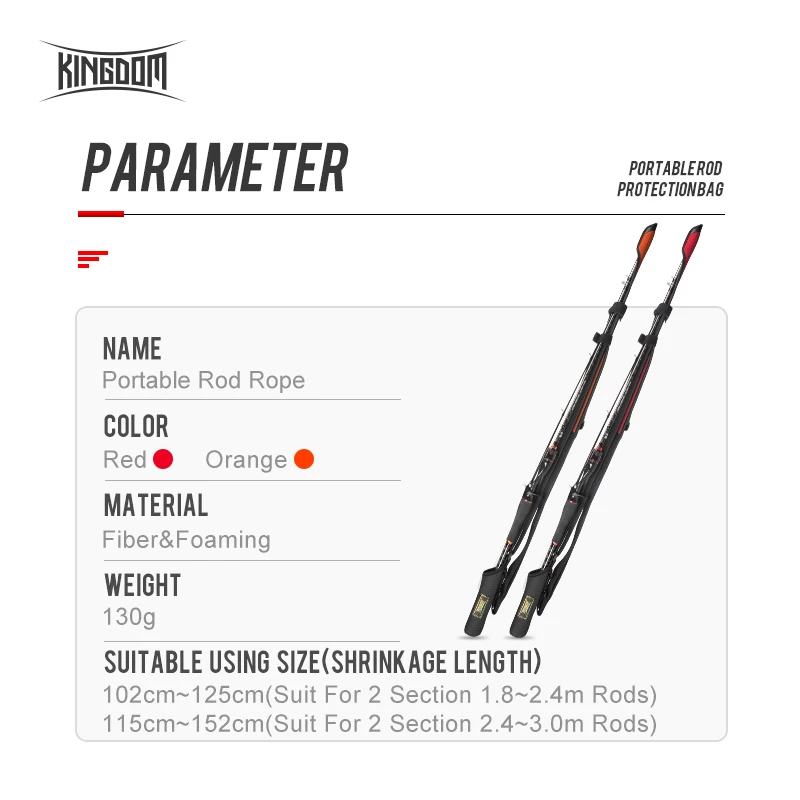 Kingdom-cañas de pescar giratorias, 73cm-152cm, cuerda de protección para caña de fundición, longitud ajustable para varillas de protección, bolsa de almacenamiento para caña - imagen 3