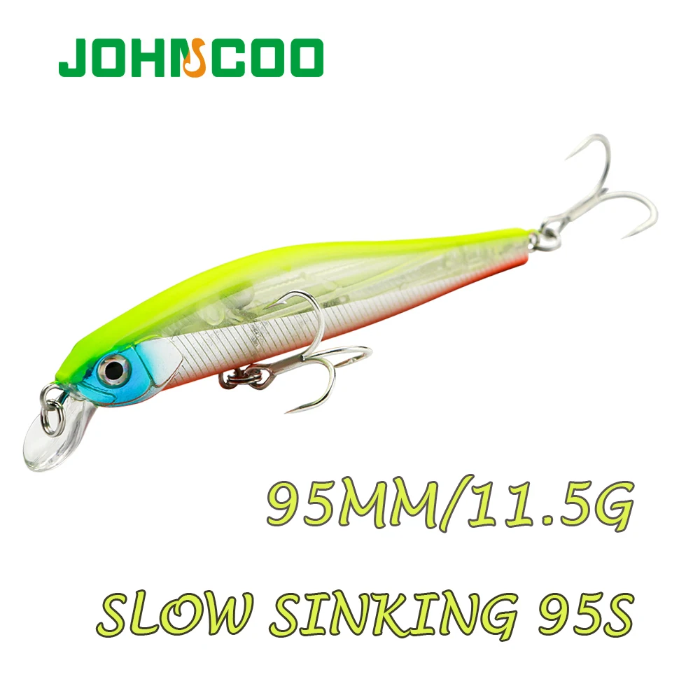 JOHNCOO-señuelo de pesca para pececillos, cebo Artificial, Wobbler, 95mm, 11,5g, Ojos de pez 3D de hundimiento lento, 2 ganchos - imagen 2