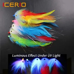 ICERIO-señuelo de pesca con forma de pez, 2 unidades, 3D, colorido, luminoso, cola de zorro, Streamer, mosca sin gancho, gallo, Hackle, Lucio de agua salada
