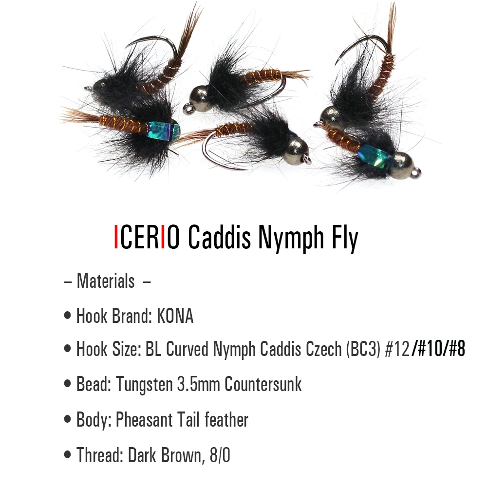 ICERIO-Cabeza de cuentas de tungsteno, 6 piezas, Caddis Nymph, Mosca de pesca de hundimiento rápido, anzuelo checo, mosca para trucha, Señuelos de Pesca 8 #10 #12 # - imagen 2