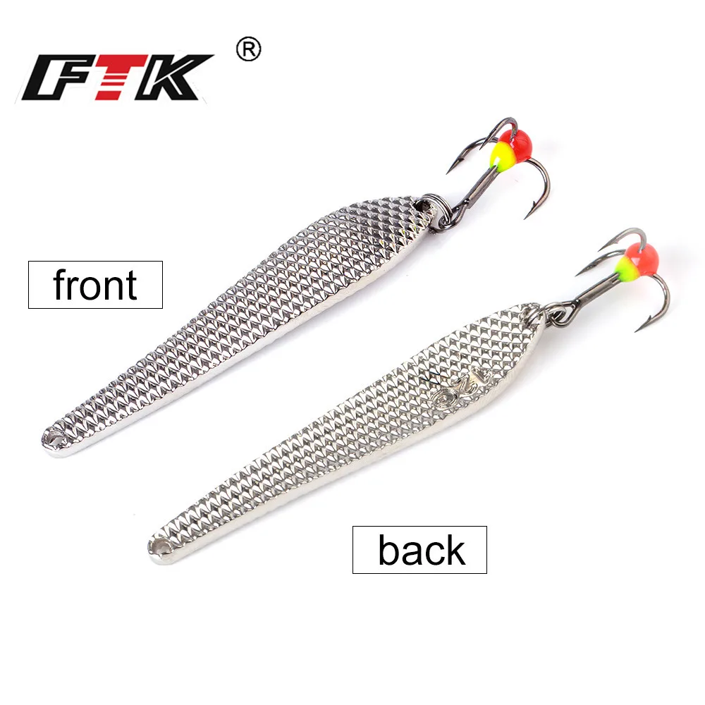 FTK-señuelo de pesca en hielo de invierno, 7g, 12g, aparejo Vertical de Metal plateado dorado con anzuelo triple para pesca de perca y Lucio - imagen 4