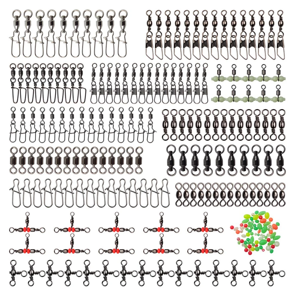 Kit de eslabones giratorios de pesca con rodamiento de bolas, barril giratorio, bloqueo Duo, Conector de línea de pesca a presión para lubina, 170 unids/lote por caja - imagen 5