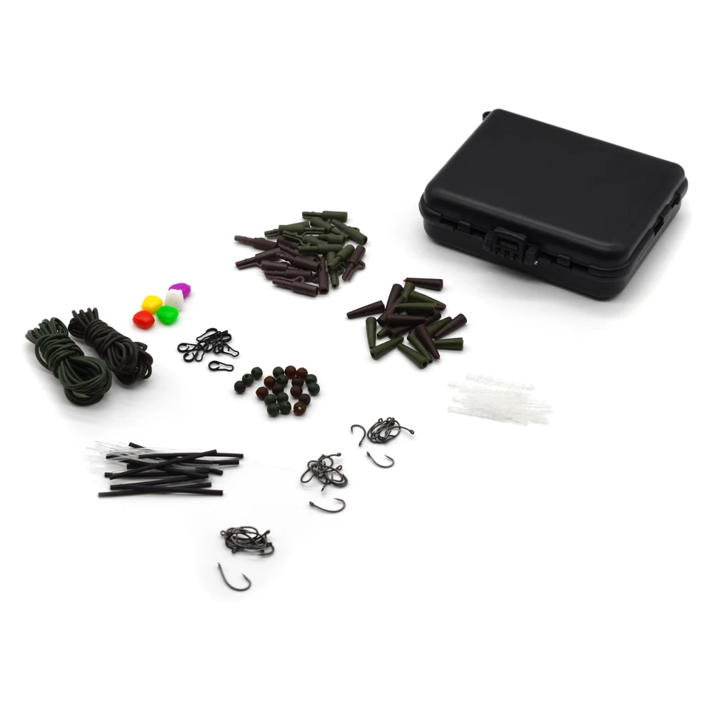 MNFT 148 unids/caja Kit de accesorios de pesca de carpa que incluyen Clips de seguridad cola de goma 2M tubos de aparejo gancho de carpa parada de cambios rápidos de calor - imagen 3