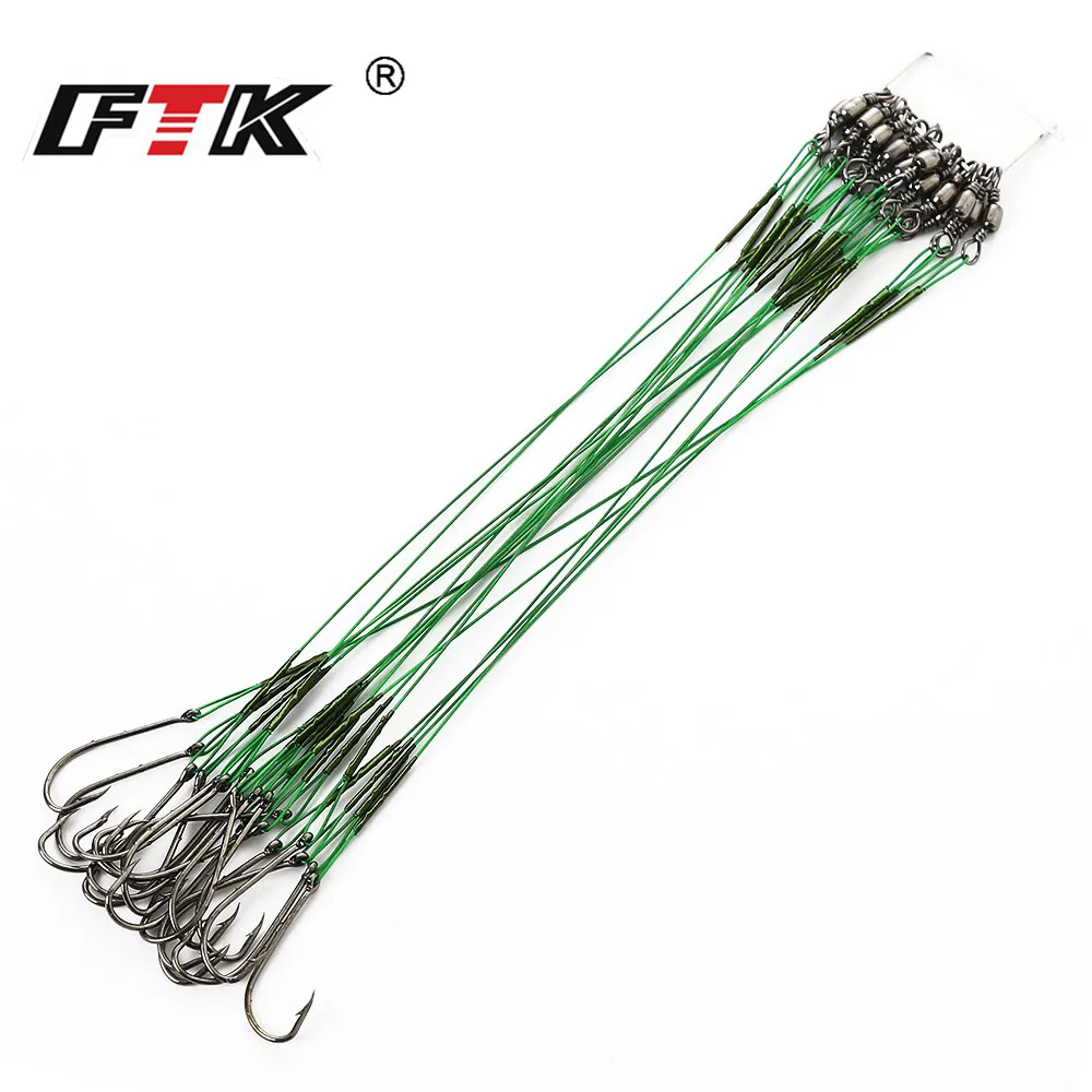 FTK 20 piezas 12-25cm correas líderes de alambre de acero antimordida para pesca 20-80LB con gancho Baitholder sedal giratorio Lucio Bass - imagen 5