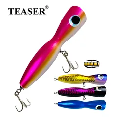 TEASER WD112 120g señuelo Popper de madera hecho a mano Trolling pesca en el mar BaitTopwater Swimbait GT superficie duradera Popping Jigging señuelo
