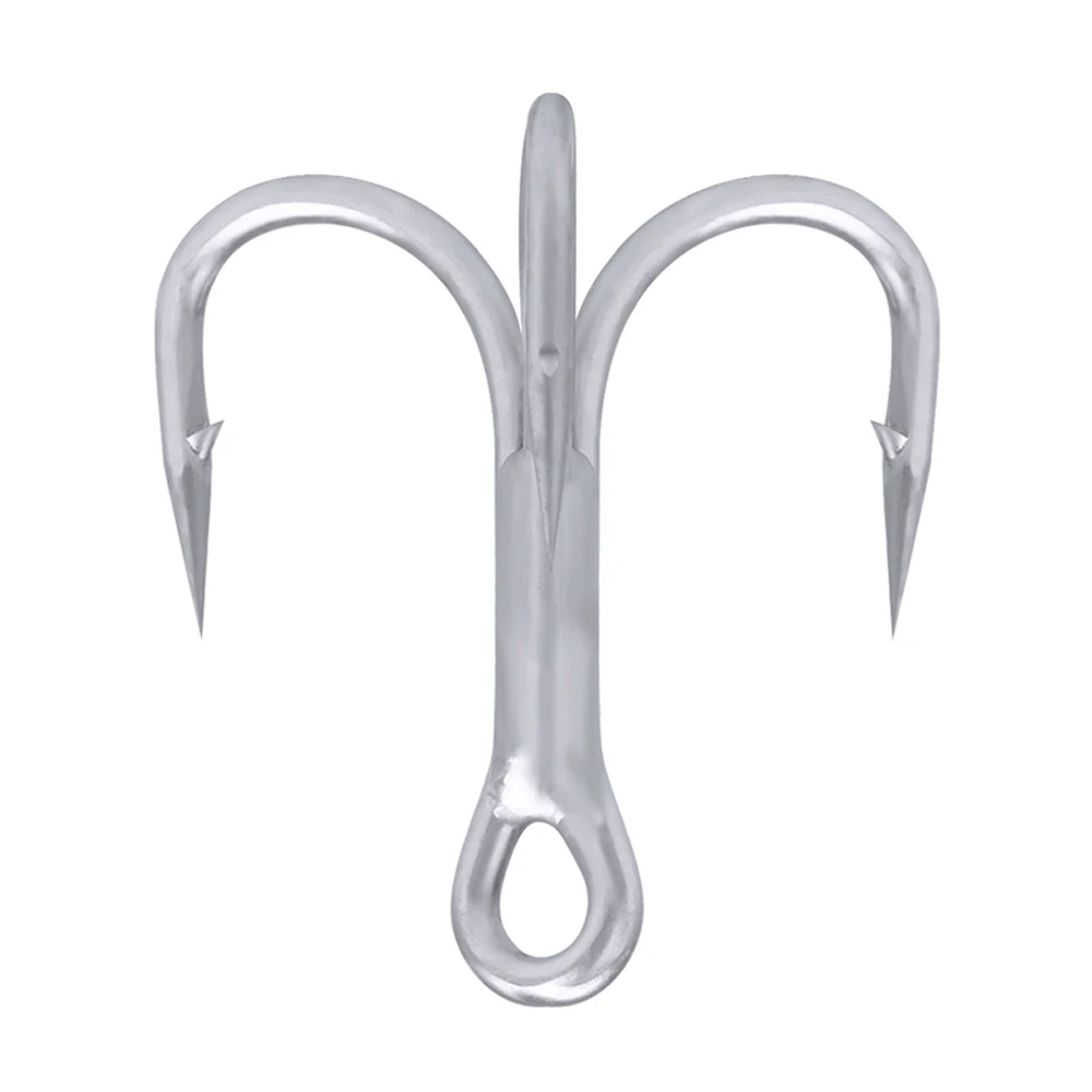 Anzuelos de pesca de acero de alto carbono, anzuelos triples plateados, súper afilados, blancos para agua salada, aparejos de mar de alta resistencia, 50 unids/lote - imagen 3