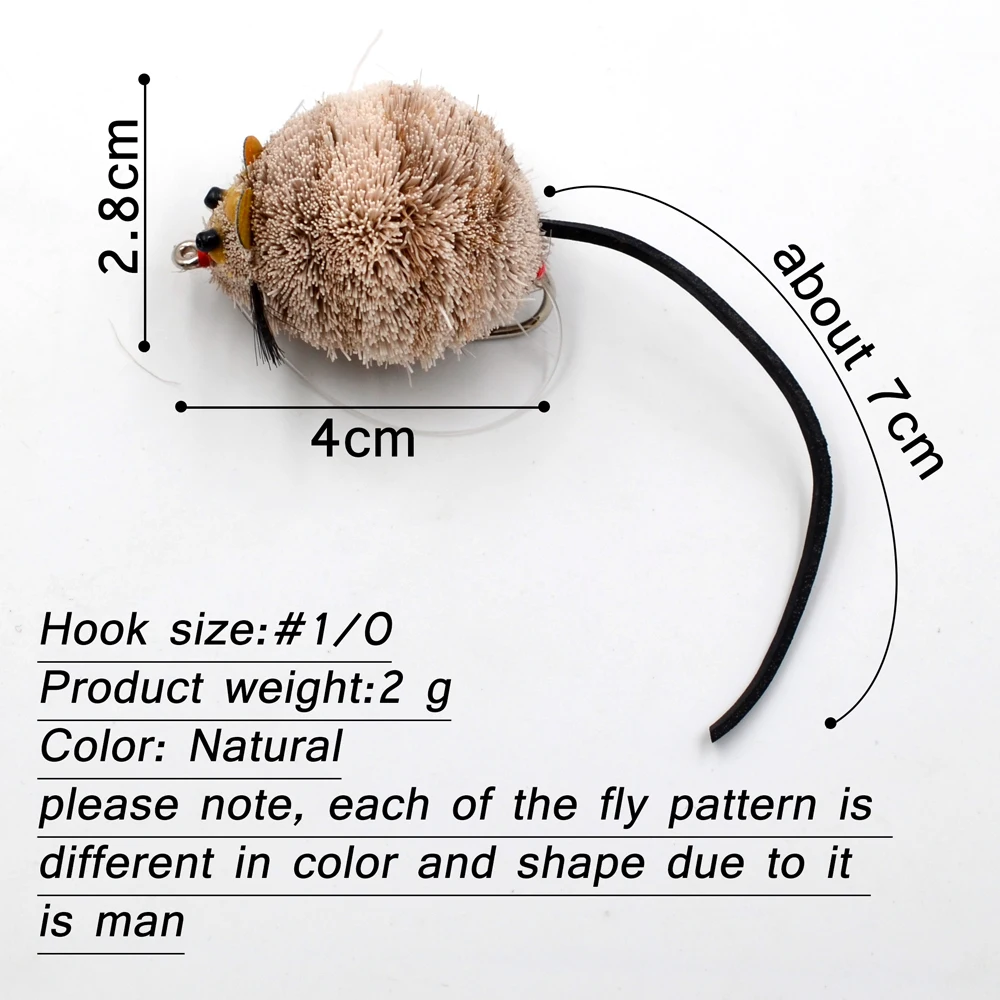 MNFT 1 Uds. Gancho para atar moscas, ratón de pelo de ciervo con gancho protector contra malas hierbas # 1/0 cebos flotantes para ratas con mosca de pesca - imagen 3