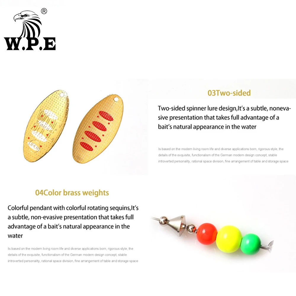 W.P.E-señuelo giratorio, 1 Uds., 8,8g/13g/20,5g, cuchara de Metal, cebo duro, pluma, cebo de pesca de carpa, aparejos de pesca, Lucio Wobblers - imagen 3