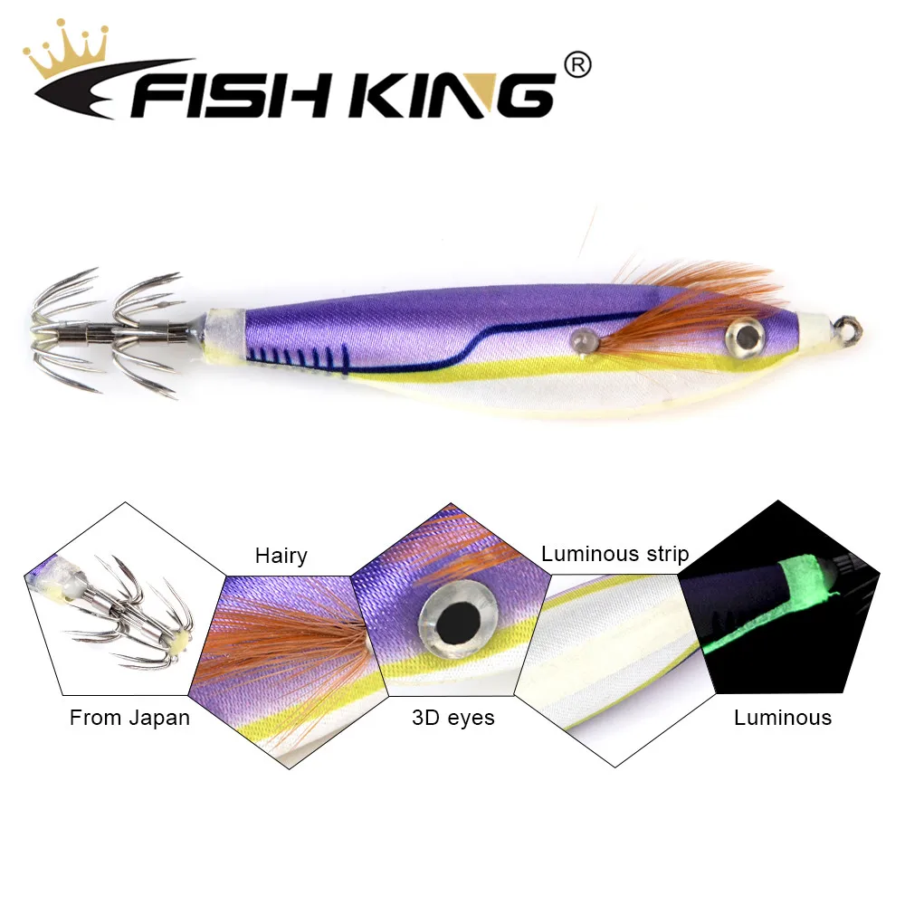 Señuelo luminoso de pesca, anzuelo de calamar Wobblers, anzuelos duros de madera de Camarón, pulpo de mar, ojos 3D, 8cm, 10g - imagen 3