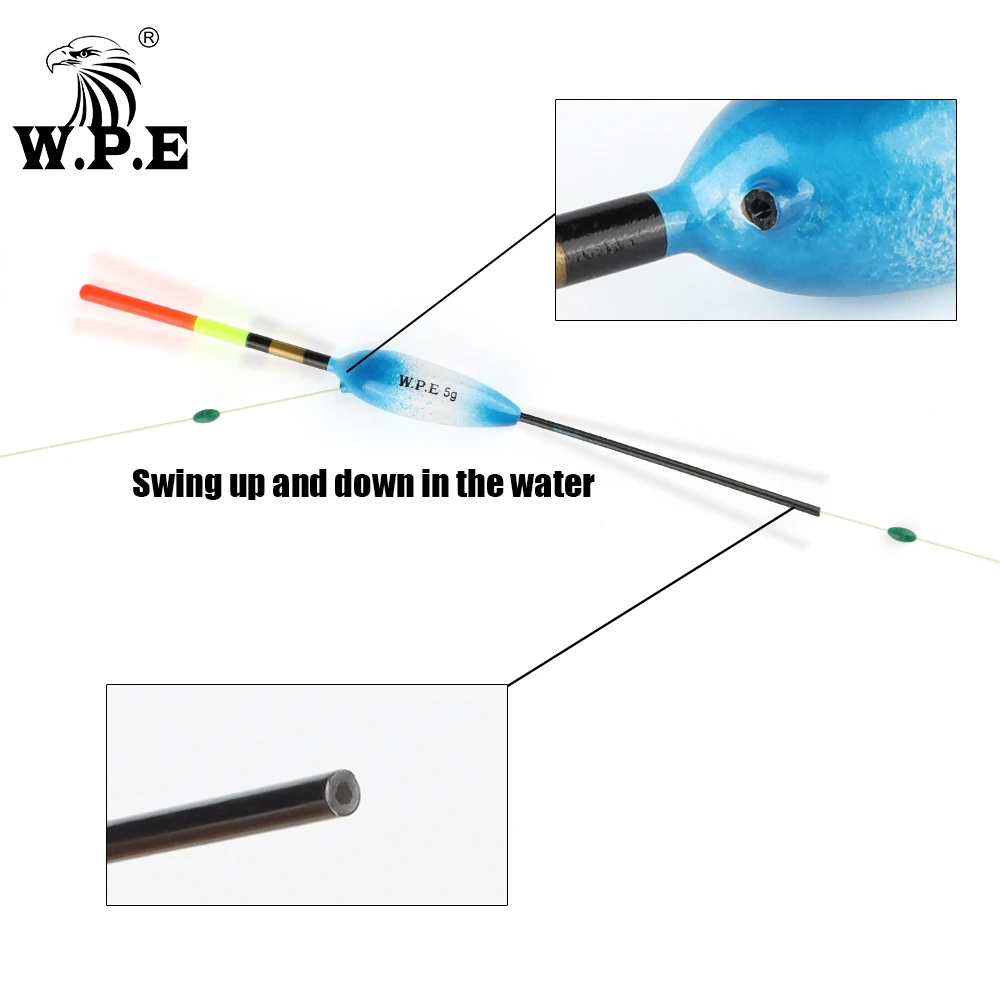 W.P.E 5 unids/lote flotador de Pesca tamaño 3g/4g/5g/6g Barguzinsky flotadores de abeto boya Bobber flotadores de Pesca aparejos de Pesca Multicolor - imagen 5
