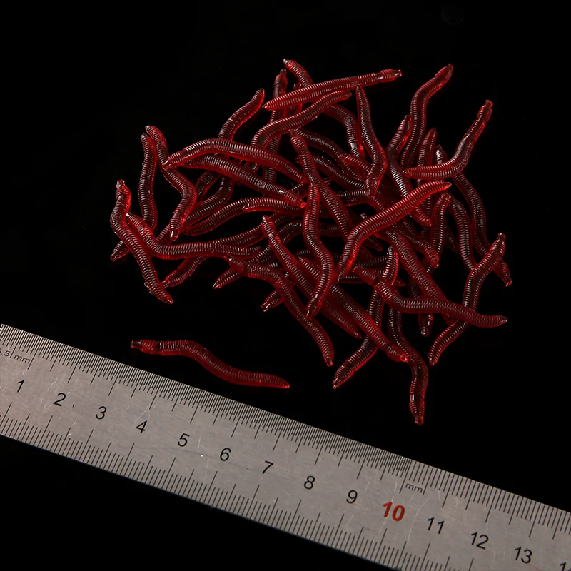 FSTK 50 unids/lote señuelo suave simulación de pesca lombriz gusanos rojos señuelo de pesca artificial aparejos peces realistas huecos de camarones señuelos - imagen 3
