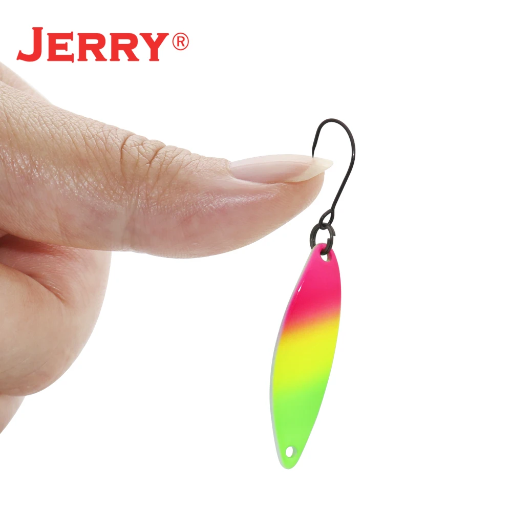 Jerry Leo-cucharas de Pesca de trucha de Metal ultraligeras, señuelos de latón Micro revoloteadores, 1,6-3,5g, cebo giratorio de Color UV brillante, Pesca - imagen 4