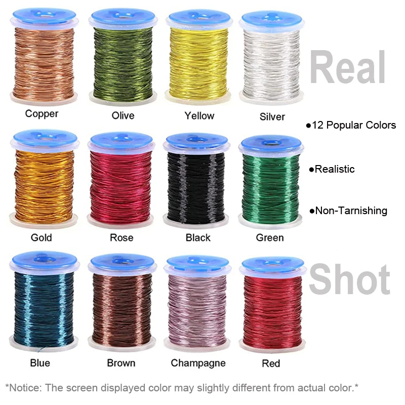Bimoo, 12 colores/juego, Material de alambre de cobre para atar moscas, peso acanalado, cepillo para doblar Flash, ninfas, Streamer, trucha, moscas, alambre de salmón - imagen 4