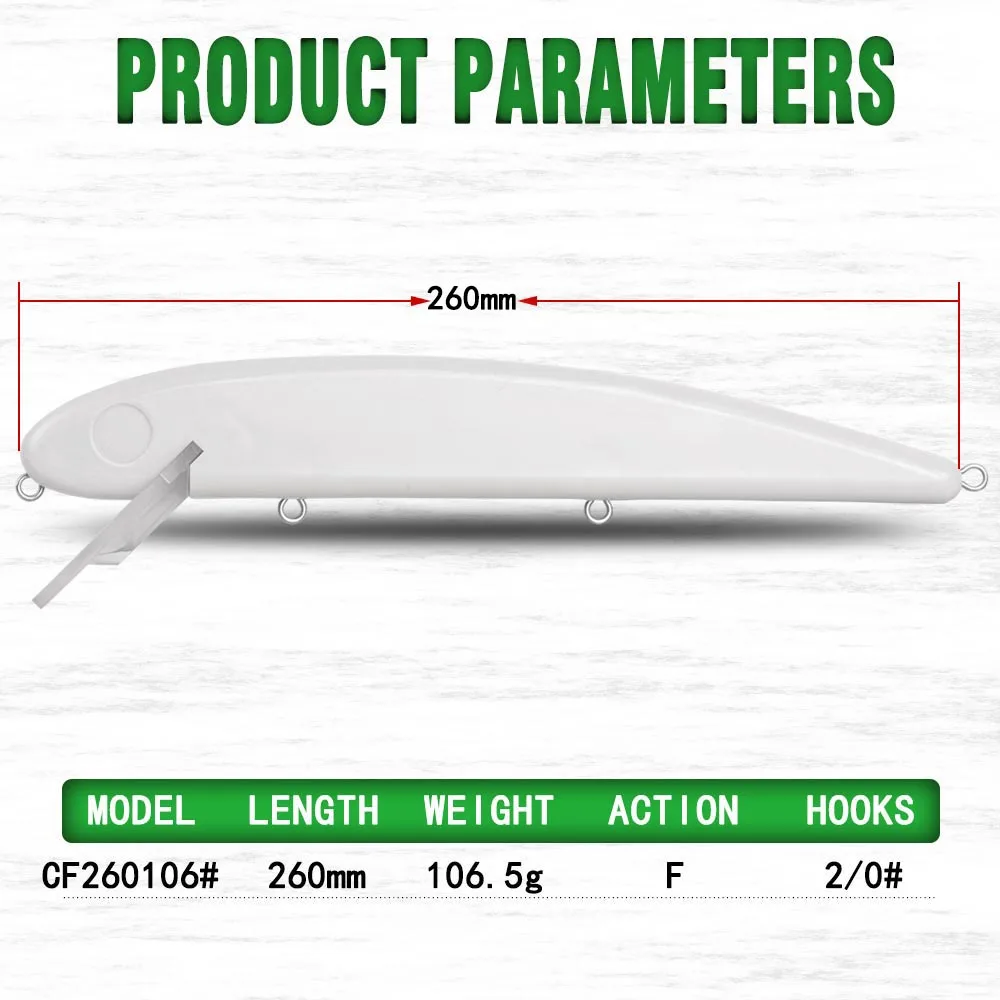Señuelo de pesca con curricán sin pintar, señuelo CF DIY de 260mm y 66,5g, nuevo Topwater Super Jake Minnow, señuelo de pesca con curricán, cebo duro - imagen 2