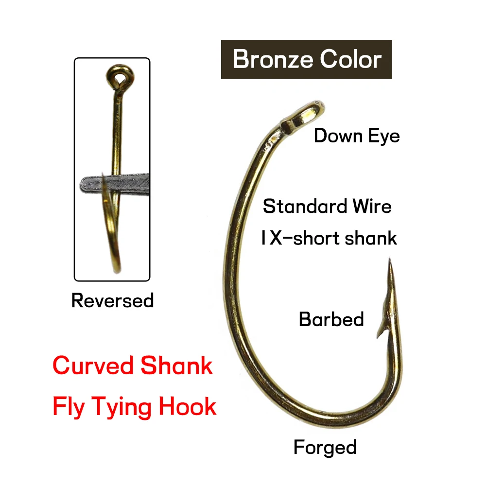 Bimoo 500PCS # 8 - # 16 anzuelo de atado de moscas bronceado con vástago curvo de ojo descendente para larvas de camarones Scud Pupae San Juan gusanos ninfas anzuelo - imagen 3