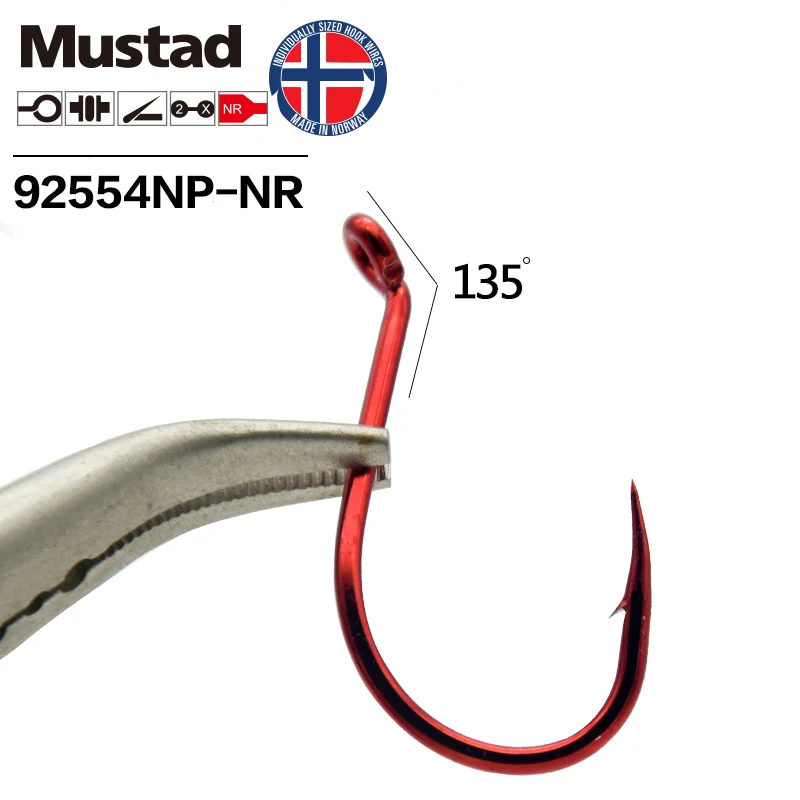 Mustad Big Red 2X SUICIDE Anzuelo de pesca compensado de punto triangular ultrapunto de acero con alto contenido de carbono, 6 # -8/0 # ,92554NP-NR - imagen 5