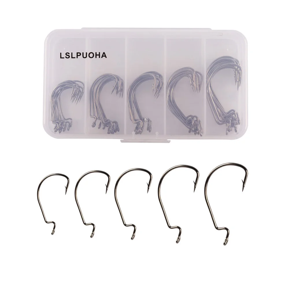 Anzuelos de gusano suave para Pesca, anzuelos de acero con alto contenido de carbono, anzuelos de Pesca anzuelos de bloqueo ancho, anzuelos suaves 8 #-5/0, aparejos de Pesca, 50 unids/lote por caja - imagen 2