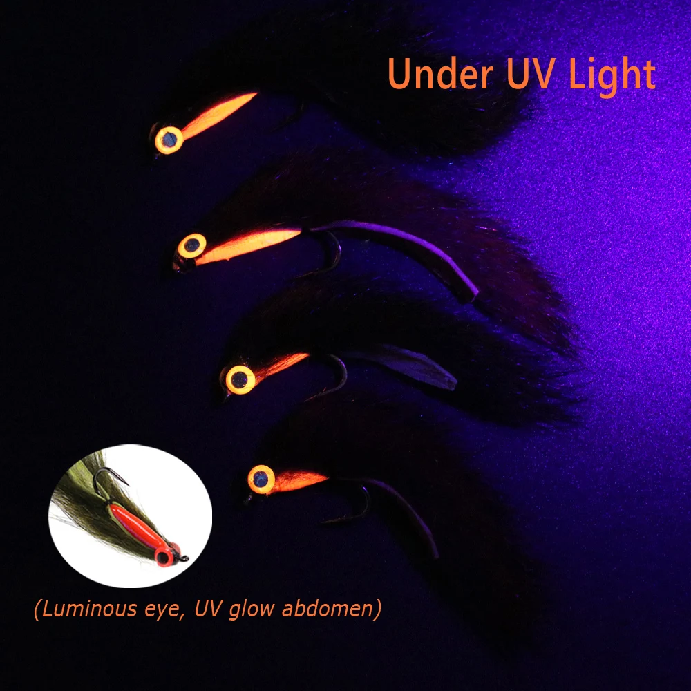 Bimoo 4PCS # 6 # 8 tiras de ardilla UV Zonker Streamer mosca oliva y rojo marrón Steelhead lubina trucha Lucio agua salada señuelo de pesca cebo - imagen 5