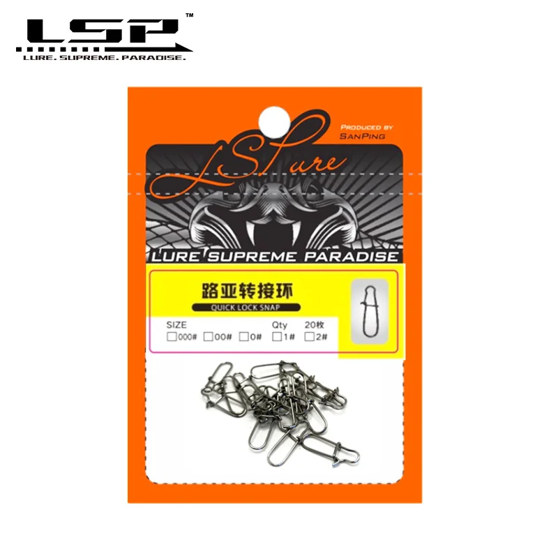 LSP-gancho de acero inoxidable con cierre giratorio, anillo sólido de seguridad, Conector de gancho de pesca, accesorios de pesca, 20 unids/lote por paquete - imagen 2