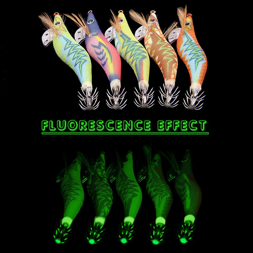 Señuelo luminoso de madera para camarones, plantilla de calamar Artificial, anzuelo de camarón para pulpo, sepia, cebo de pesca duro, 2,5 #3,0 #, 15 unidades - imagen 5