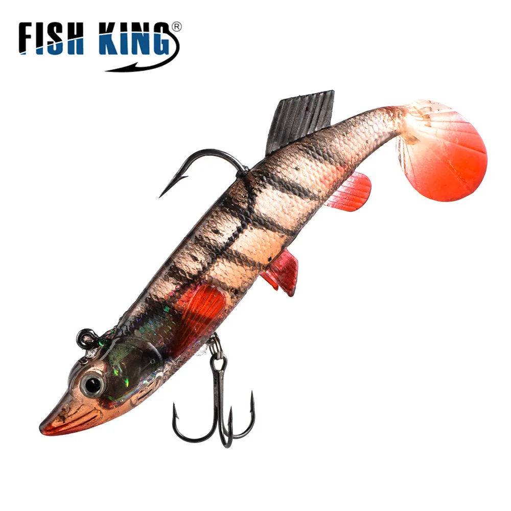 FISH KING 8/10/12/14CM 6 colores suaves ojos 3D Señuelos de pesca con cola en T Lucio señuelo suave anzuelo triple cebos cebo Artificial Jig - imagen 4