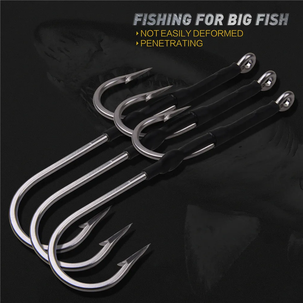 Anzuelos de pesca de atún de acero inoxidable, anzuelos de pesca de doble afilado, fuerte y grande, aparejos de pesca de agua salada, tamaño 6/0 ~ 13/0, 3 piezas - imagen 5