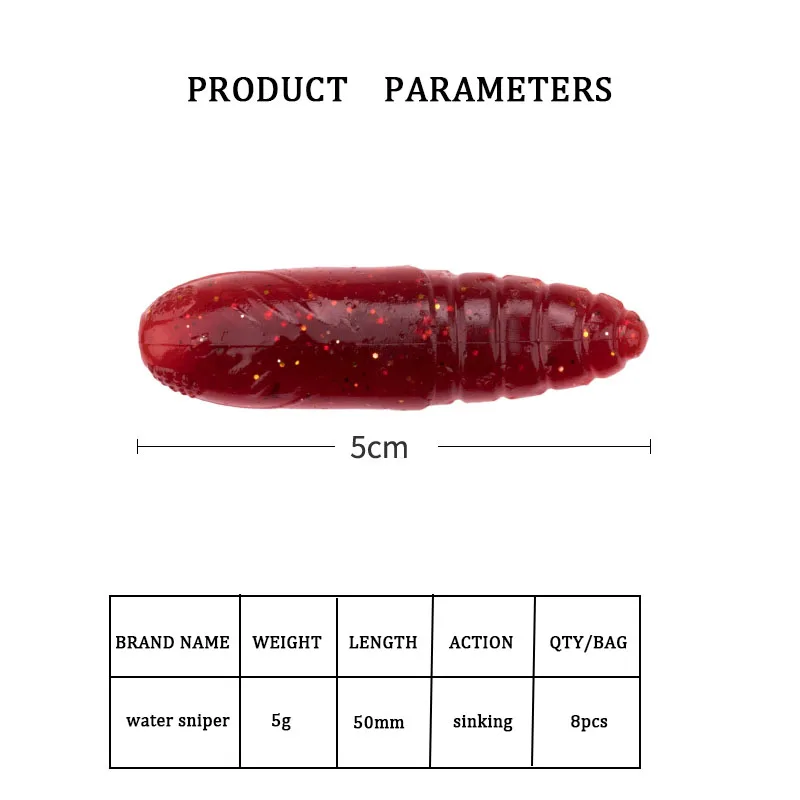 Señuelo de gusano para pesca, anzuelos de pesca de francotirador de agua, 5g, 50mm, añadir sal, cebos de silicona suave, productos de gusano para pesca - imagen 3