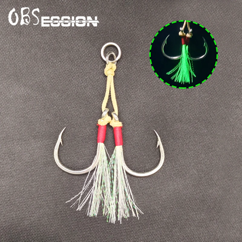 Anzuelo de pesca de plumas de acero de alto carbono, 2 unids/bolsa, individual, doble púas, anzuelo de ayuda, 2/0, 3/0, 4/0, 5/0 - imagen 3