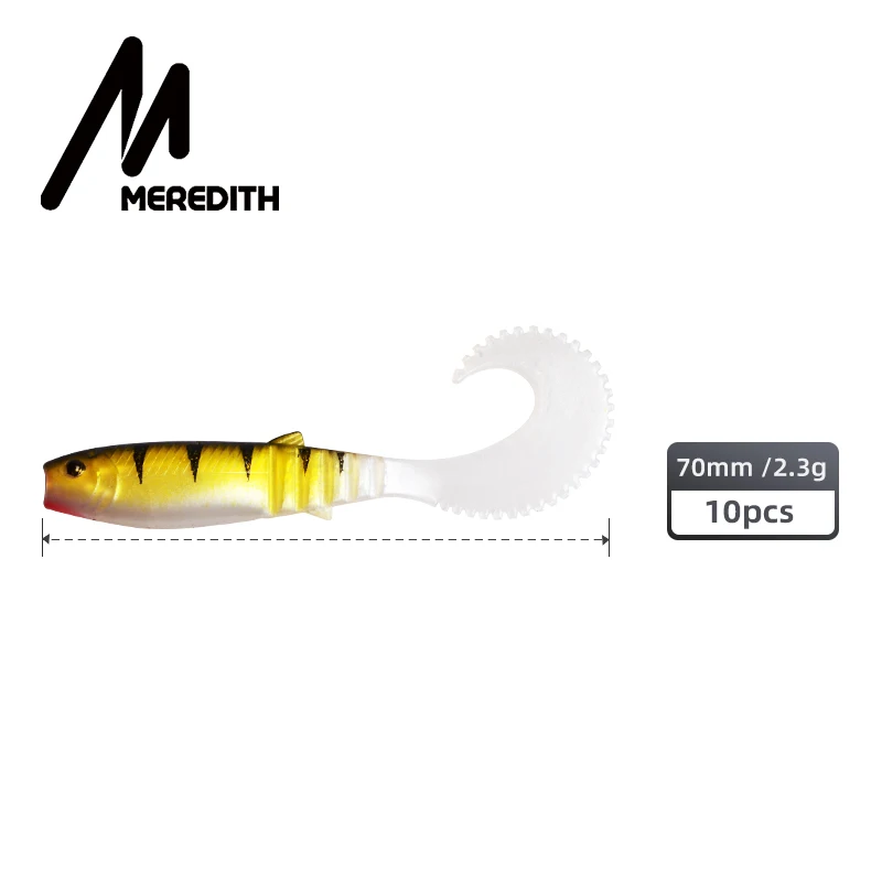 MEREDITH-señuelo de pesca suave, sábalo, cebo de silicona 70mm 10 piezas 2,3g Souple caníbal curvo Wobblers Swimbait, cebo Artificial - imagen 5