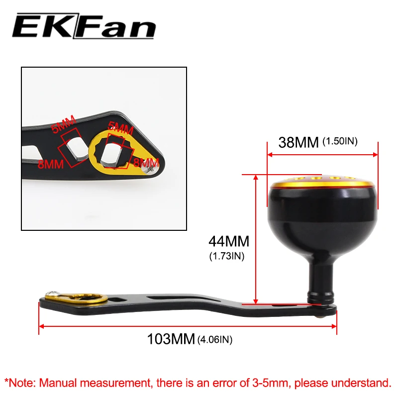 Ekfan-carrete de pesca con mango de aleación de aluminio, perilla apta para Daiwa, accesorio de piezas de rueda de carrete de Baitcasting, 8MM x 5MM, 100MM - imagen 5