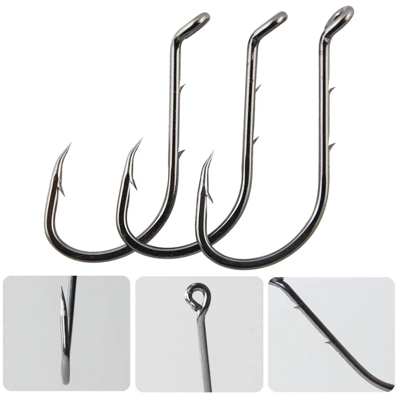 Anzuelos de pesca de acero al carbono para trucha, plantilla de anzuelos circulares con púas, 150 unids/caja, 1/0-5/0 - imagen 3