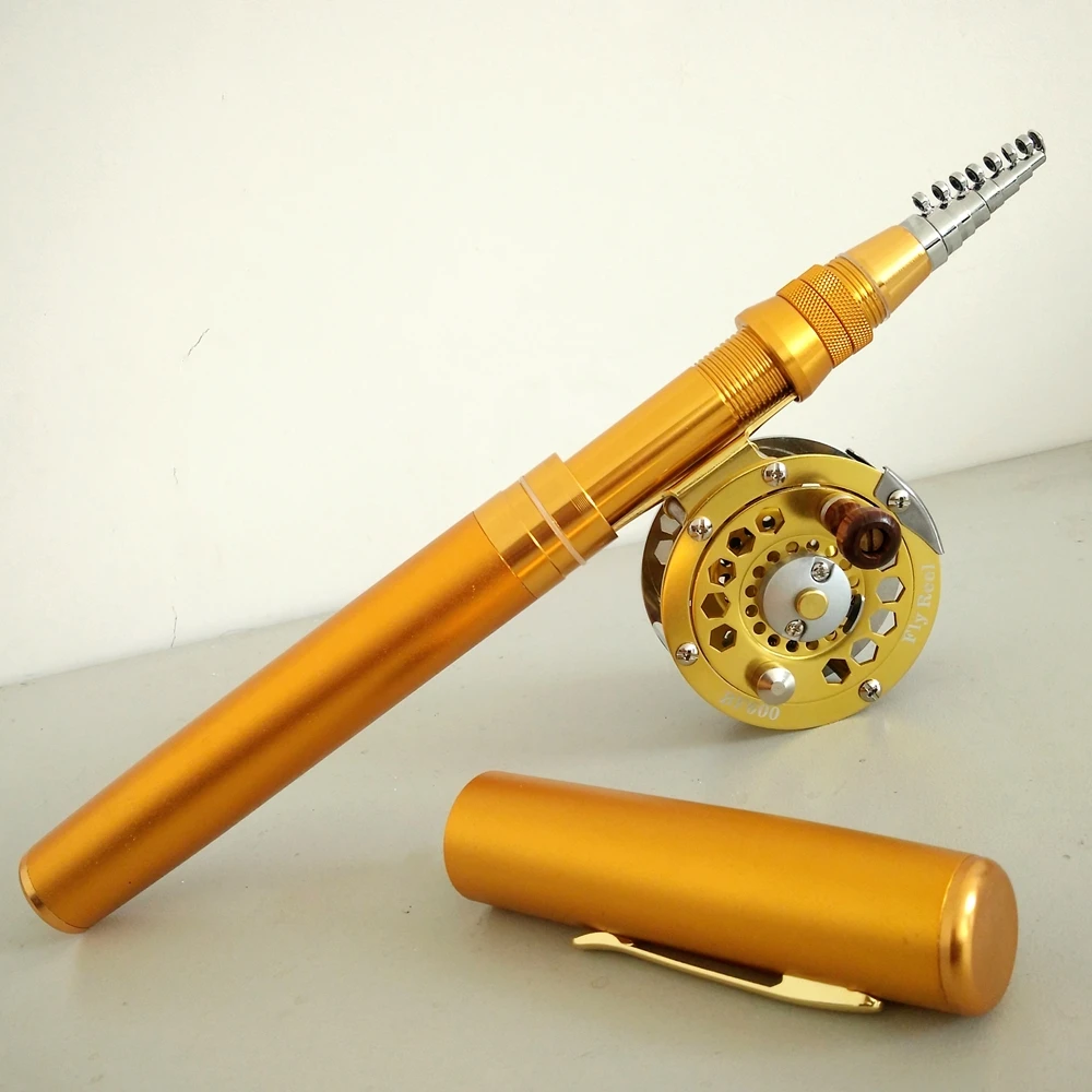 Caña de bolsillo telescópica giratoria en forma de bolígrafo, juego de carrete de fundición, mini varilla de carcasa de metal portátil, regalo de Amigo, 1,8 m, 2,1 m - imagen 4