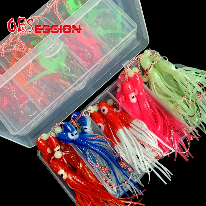 OBSESSION-anzuelos afilados de calamar Inchiku, ganchos de silicona para faldas, colas, agua salada, 20 piezas, 10 unids/lote por caja