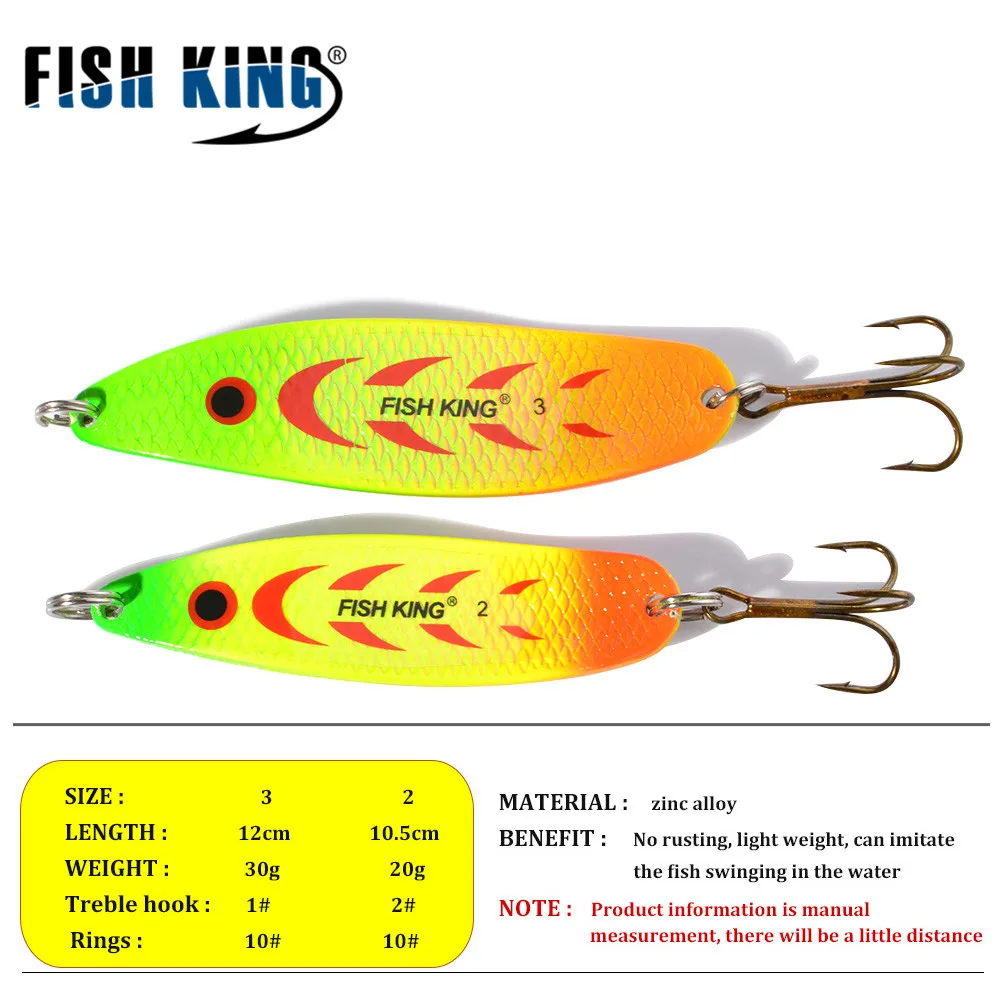 FISH KING-señuelo de pesca duro con cuchara de Metal, Wobblers artificiales para curricán, trucha, cuchara, cebo, Lucio, con anzuelo triple, 20-30g - imagen 2