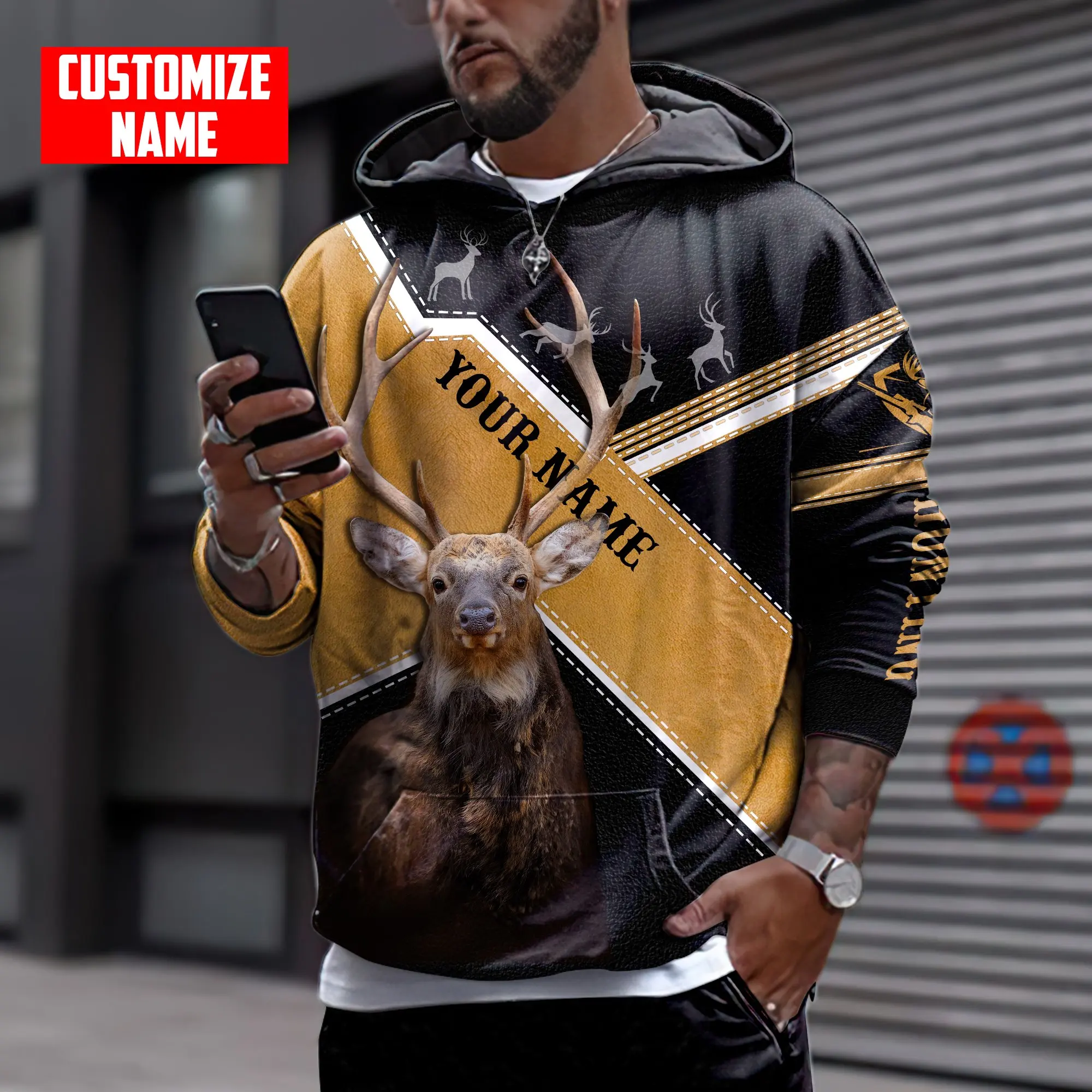 Sudadera con capucha y sudadera para hombre con estampado 3D de caza de ciervos con nombre personalizado, sudaderas con cremallera Unisex de otoño, ropa de calle informal KJ818 - imagen 4