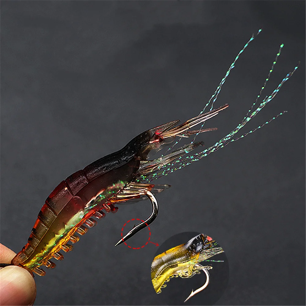 Señuelos luminosos blandos de Camarón, aparejos de Pesca Wobbler y 5g de 8cm, cebo Artificial Isca con gancho para Pesca de lubina y Lucio, 7 unids/lote - imagen 2