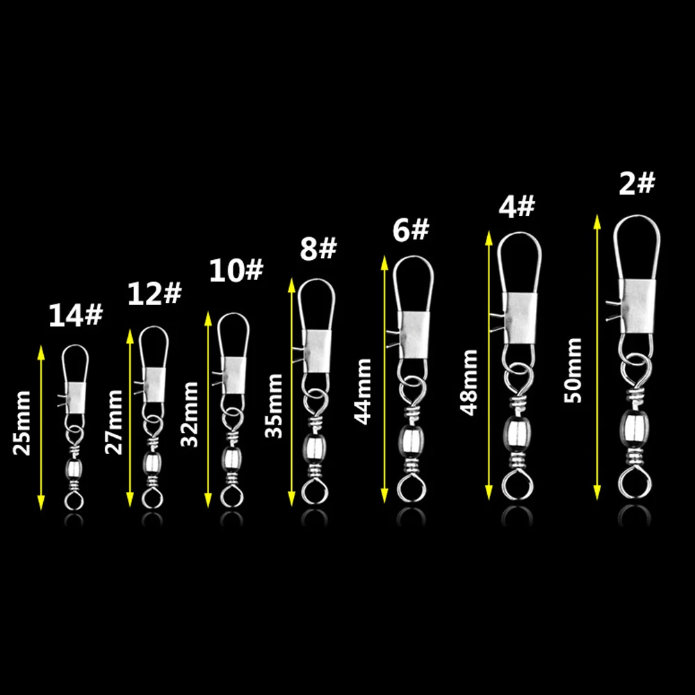 Gancho de pesca giratorio de acero inoxidable, Conector de señuelo de pesca, Pin de rodamiento con broche giratorio, accesorios de aparejos de anzuelo, 50 piezas - imagen 3