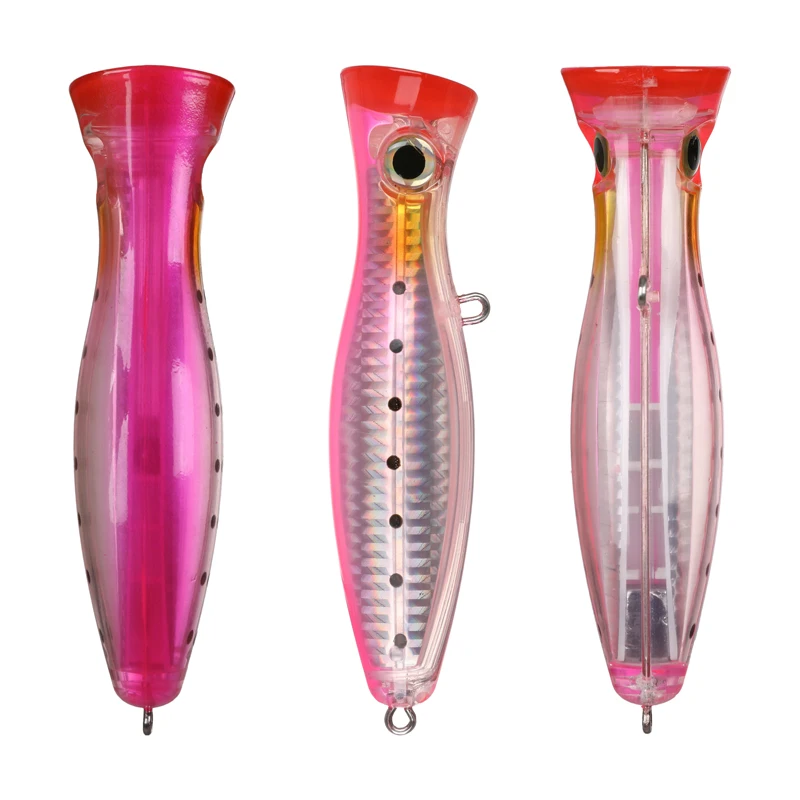 Señuelo de pesca de 12cm/40g, de 6 colores Topwater cebo de Popper, cebo duro Artificial Wobblers, aparejos de pesca de plástico, anzuelos triples, 5 unids/lote - imagen 2