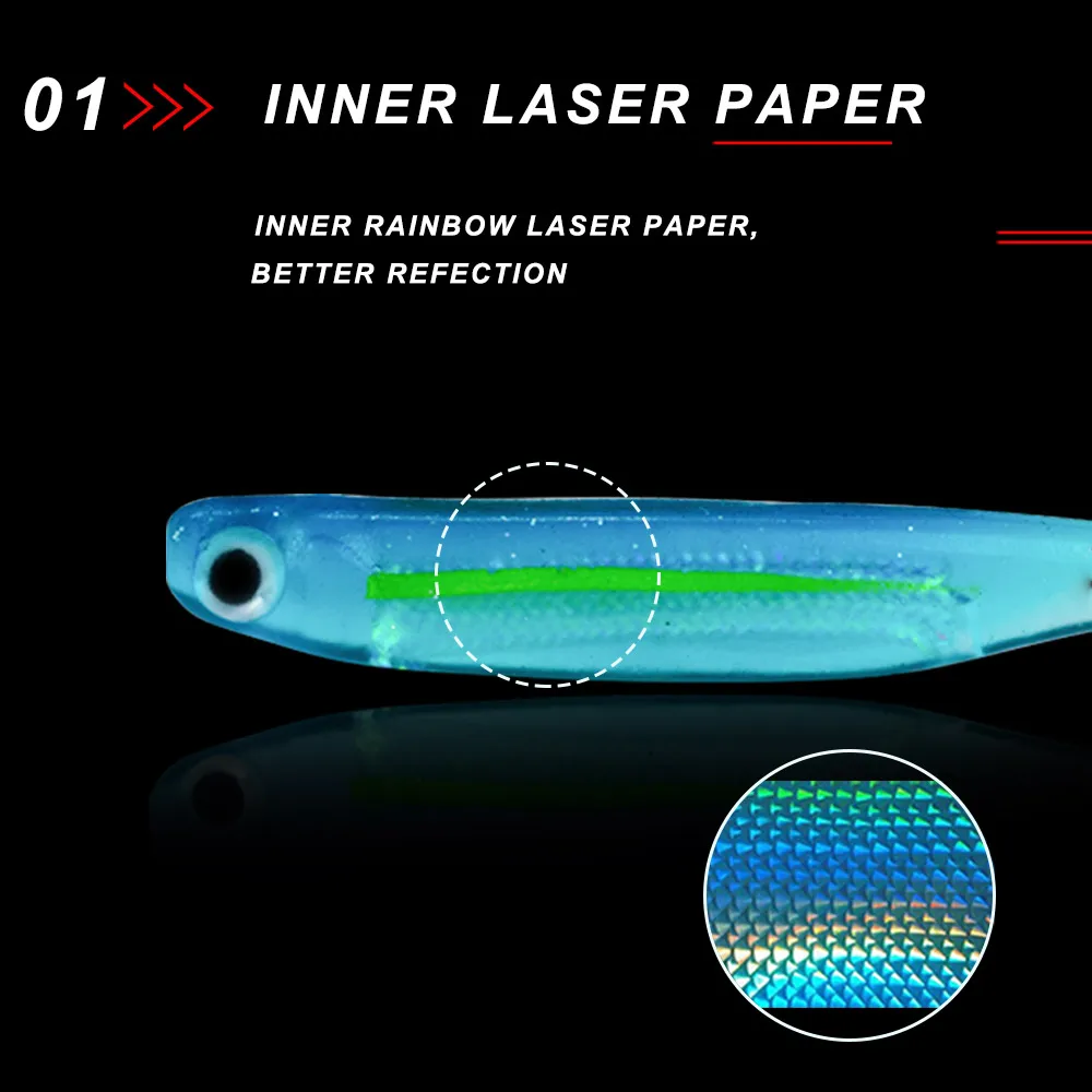 NOEBY-señuelo de pesca de silicona, cebos blandos, carpa de natación, cola de pez, dividido, malla Real, Señuelos de Pesca, 7,5 cm, 11,5 cm - imagen 4