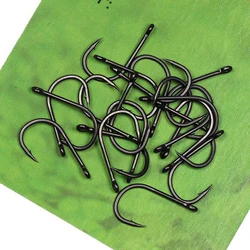ICERIO 20 piezas anzuelo de pesca de carpa de vástago recto de espacio ancho negro mate anzuelos de aparejo emergente con púas