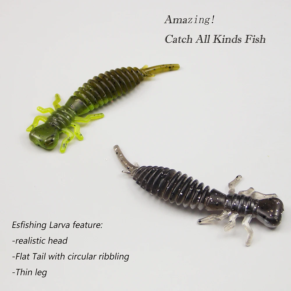 KESFISHING-Señuelos blandos Larva de 2 ", 3", cebo de gusano pequeño, Leurre Peche, Lucio, trucha, aparejos de pesca, olor a camarón con sales - imagen 5