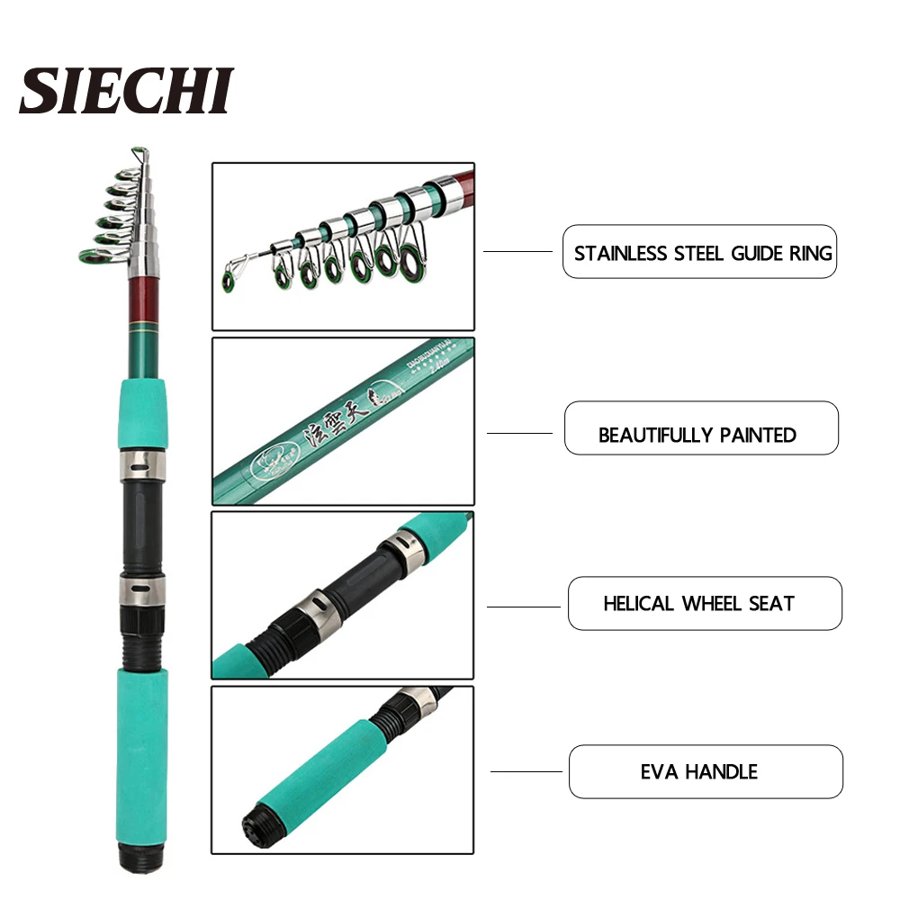 SIECHI-caña de pescar de fibra de vidrio, aparejo giratorio telescópico portátil, 1,8 M/2,1 M/2,4 M/2,7 M/3,0 M - imagen 3