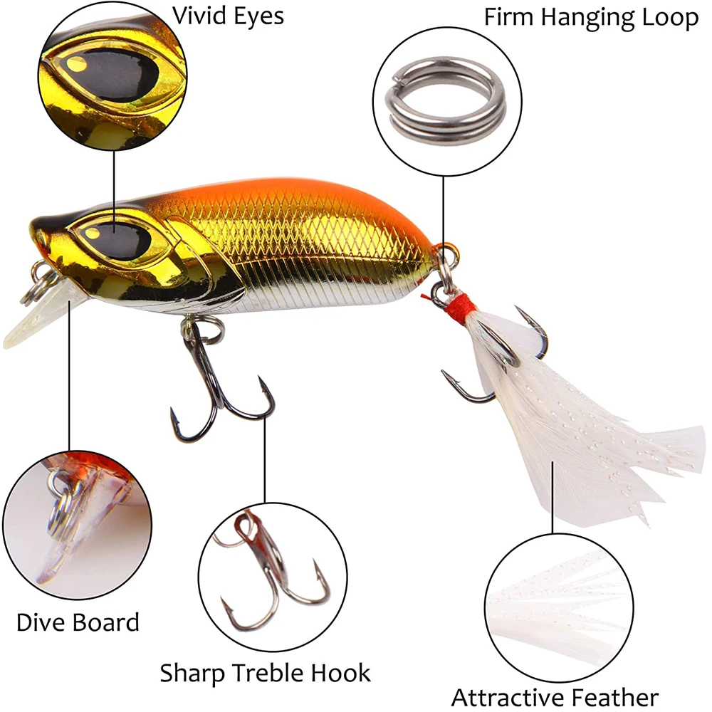 Señuelos de Pesca de lubina, cebo Artificial Crankbait con pluma, anzuelos triples, Lucio, trucha, curricán, aparejos de pesca de agua salada, 7 piezas - imagen 4